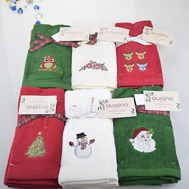 Christmas Cute Cartoon Snowman, Christmas Tree, Santa Claus Children's Towel Plain Cut Velvet Cotton Towel