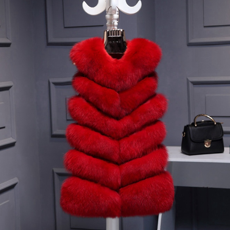 Haining Fur Manufacturer Wholesale Korean Style Imitation Fox Fur Vest New Splicing Mid-Length Vest for Women Hot Style