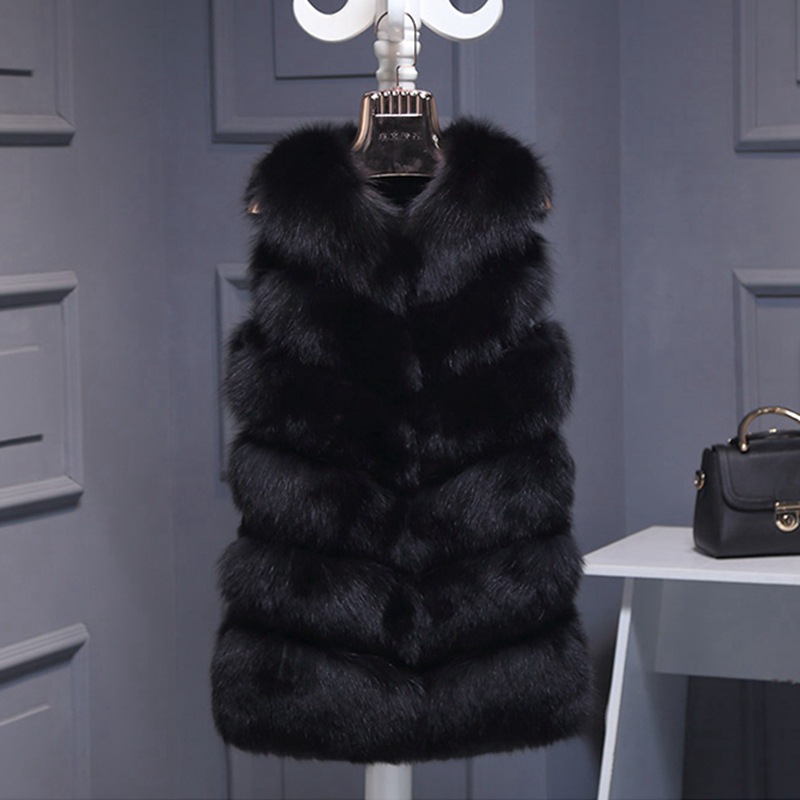 Haining Fur Manufacturer Wholesale Korean Style Imitation Fox Fur Vest New Splicing Mid-Length Vest for Women Hot Style