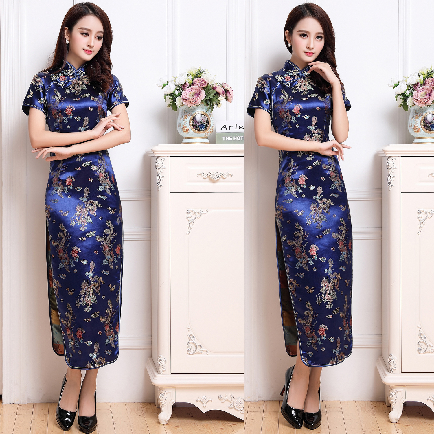 2022 Summer New Etiquette Dress Performance Clothing Slim-fit Improved Wedding Short-sleeved Short Cheongsam Dress
