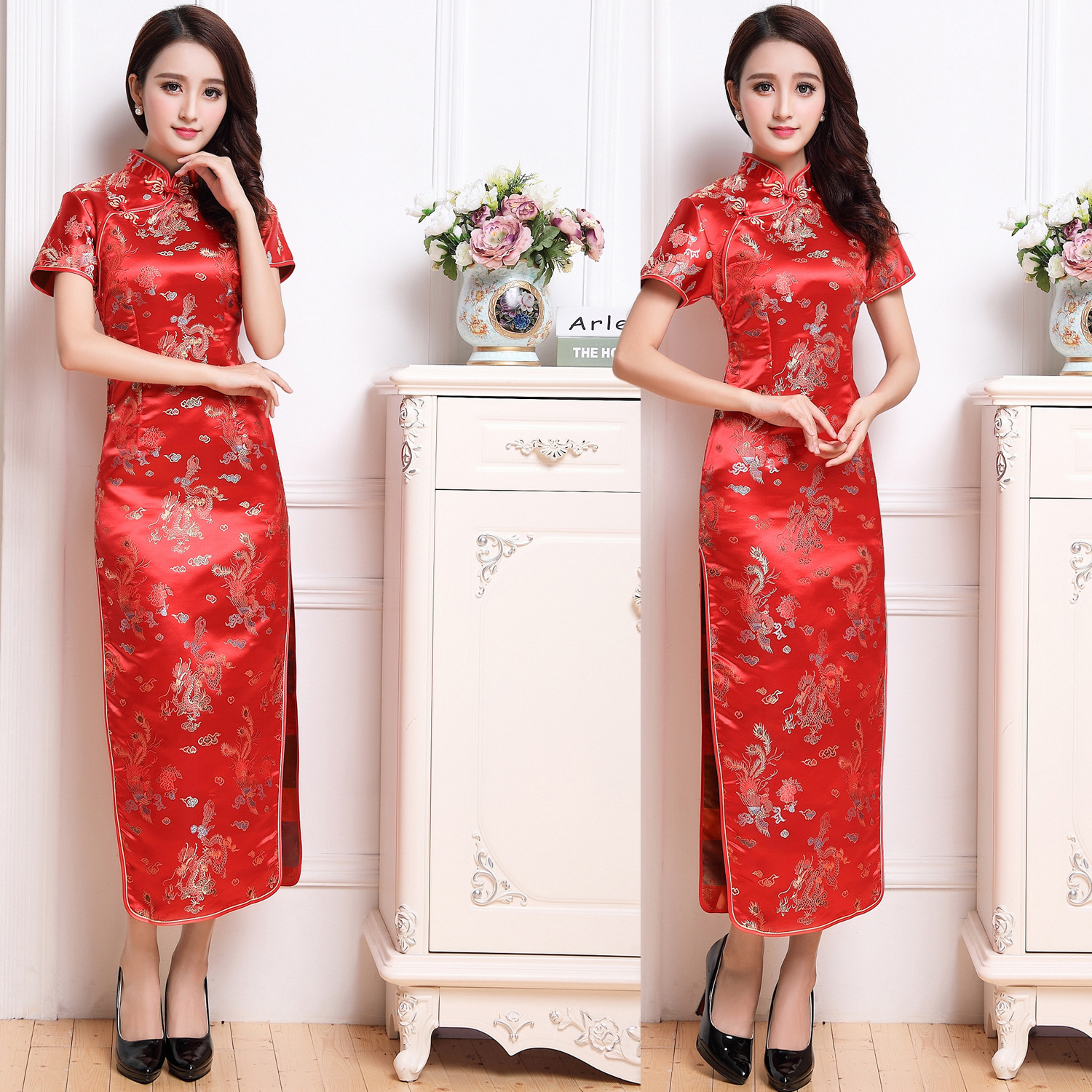 2022 Summer New Etiquette Dress Performance Clothing Slim-fit Improved Wedding Short-sleeved Short Cheongsam Dress
