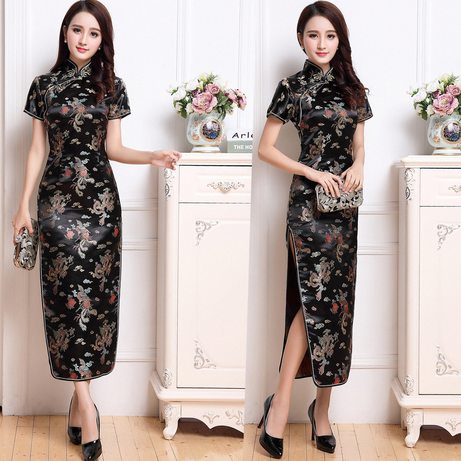 2022 Summer New Etiquette Dress Performance Clothing Slim-fit Improved Wedding Short-sleeved Short Cheongsam Dress