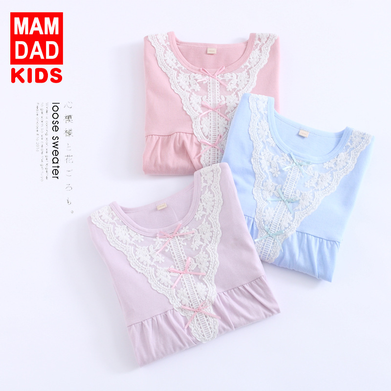 Детская ночная рубашка из хлопка с кружевом, совпадение для мамы и дочки, пижамы в стиле принцессы