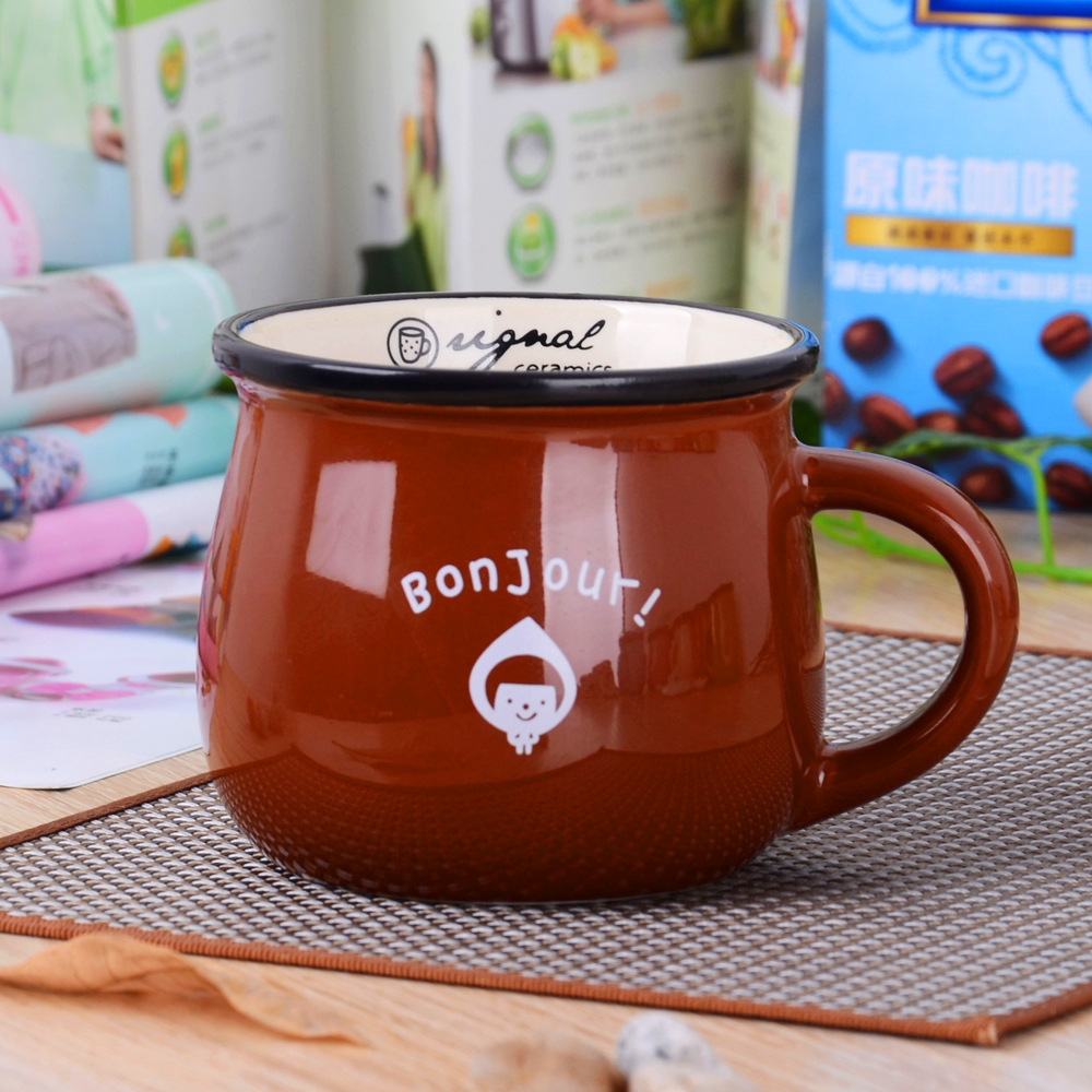 Vintage creative ceramic cup belly cup milk breakfast cup coffee cup color Glaze Mug can be set logo