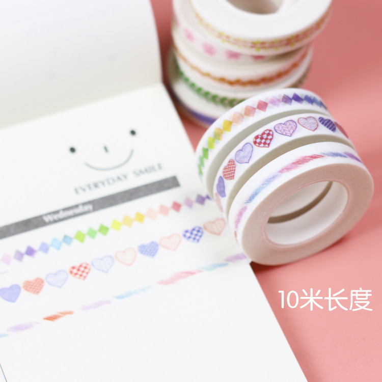 15 Japanese-Style Hand-Tearable Washi Tapes 0.8cm DIY Planner Creative Divider Thin Washi Tape Tearable