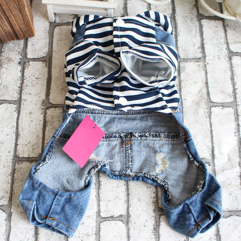 Striped Pet four-legged clothes Denim jumpsuit Bomei overalls dog Denim clothes spring and summer pet clothing