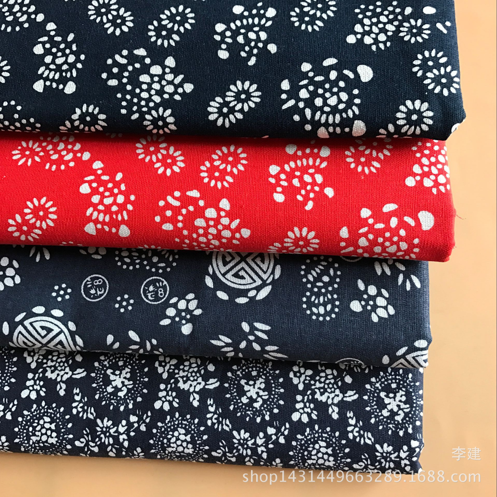 Factory direct linen fabric linen printed Wuzhen blue cloth series tablecloth pillow table runner