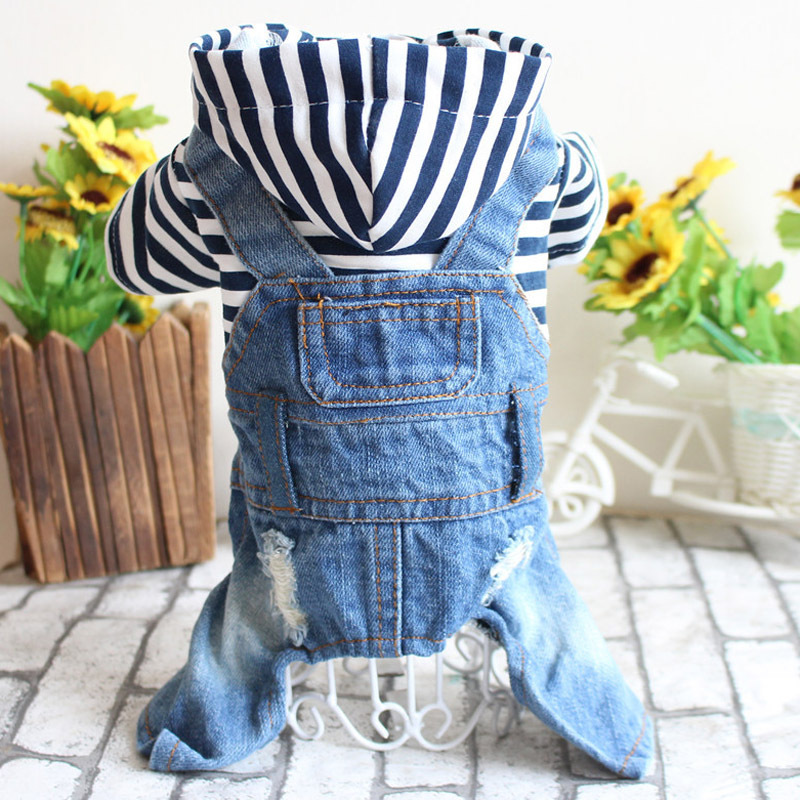 Striped Pet four-legged clothes Denim jumpsuit Bomei overalls dog Denim clothes spring and summer pet clothing