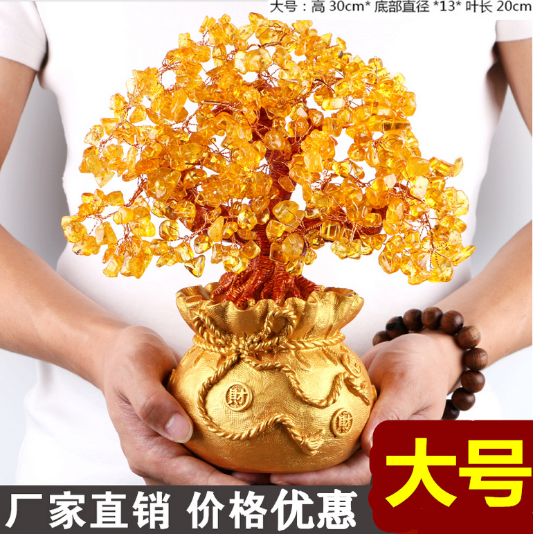 Factory direct Wholesale natural crystal fortune tree money bag tree fortune tree business craft gift ornaments