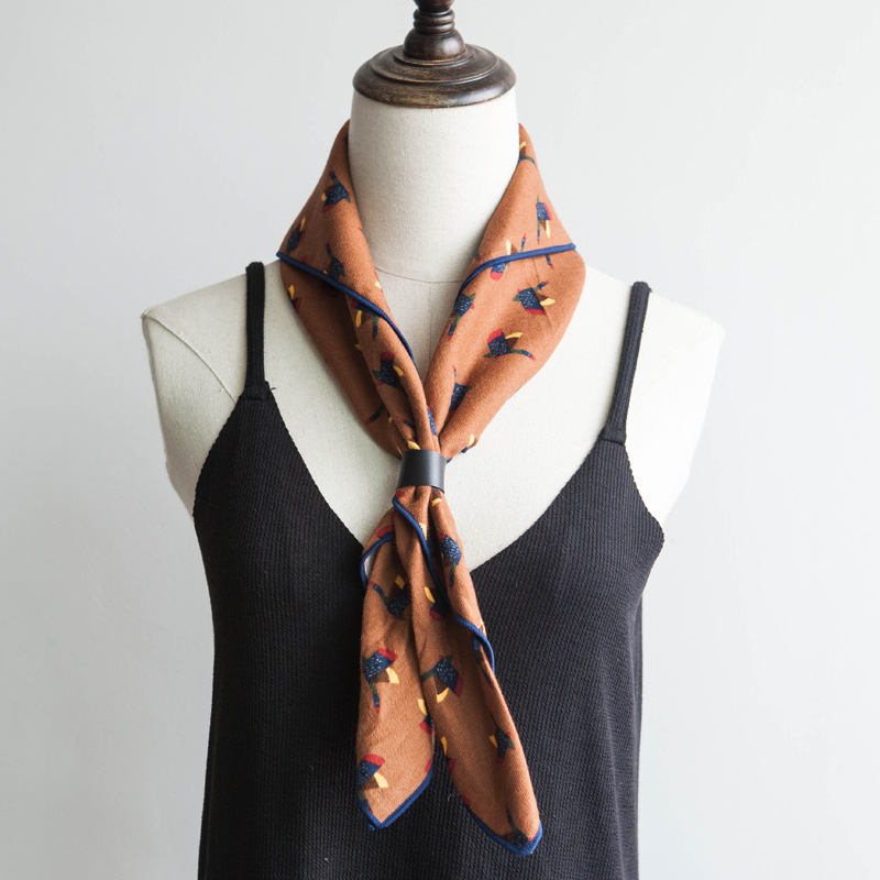 Internet Celebrity Style Retro Small Square Scarf Silk Scarf Buckle Leather Buckle Scarf Clothing Accessories Accessories Spot Data Cable Buckle