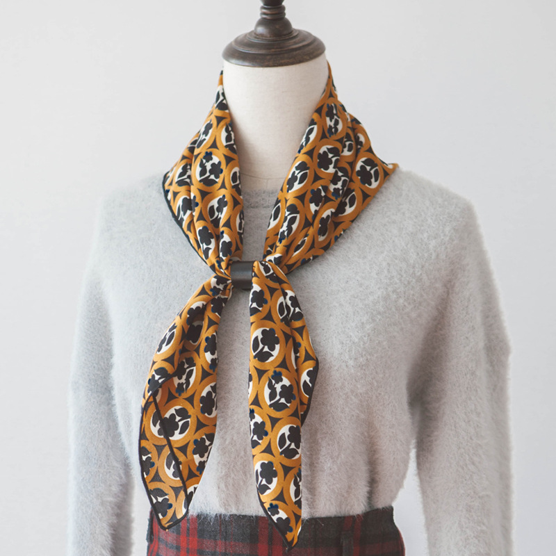 Internet Celebrity Style Retro Small Square Scarf Silk Scarf Buckle Leather Buckle Scarf Clothing Accessories Accessories Spot Data Cable Buckle