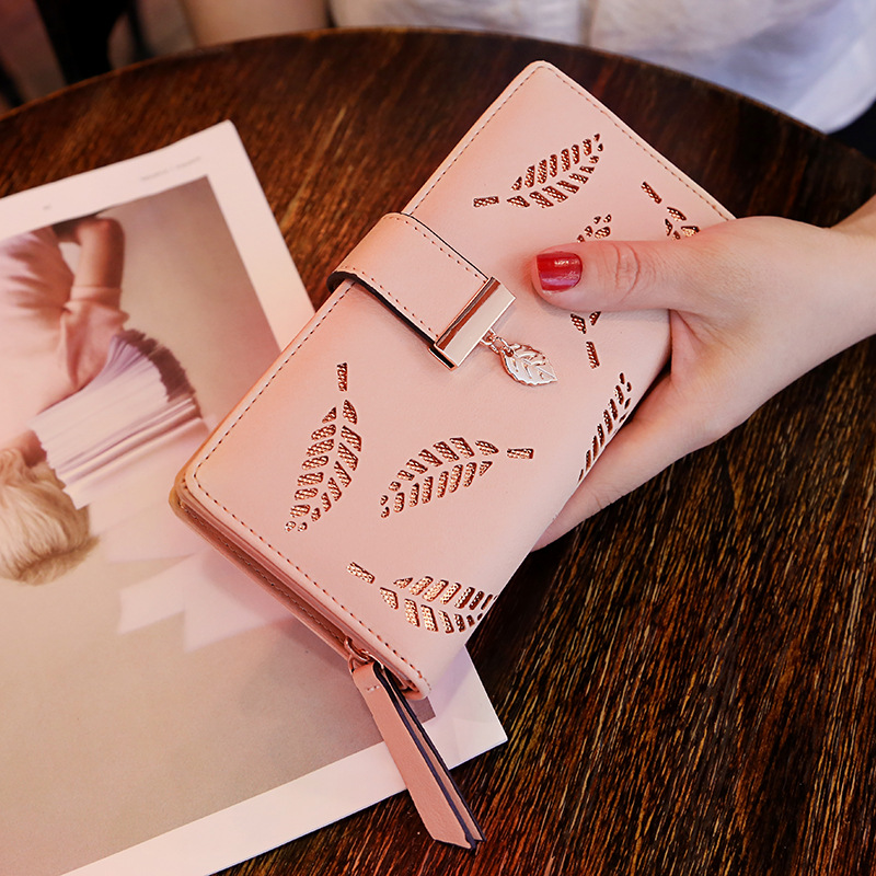 Manufacturer's New Korean Style Women's Wallet, Long Fashion Clutch Bag with Hollow Leaf Zipper and Clasp, Women's Handbag
