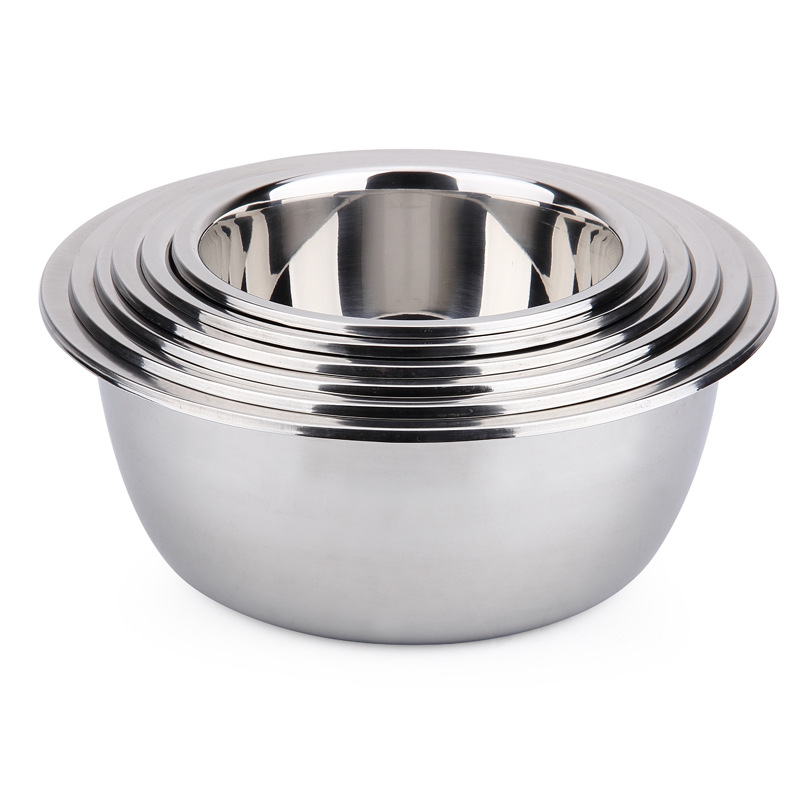 Factory Direct Supply of Thickened Stainless Steel Basins, Non-Magnetic Reverse Edge Seasoning Cylinder, Baking Egg Beater Basin, Deepened Vegetable Basin Wholesale