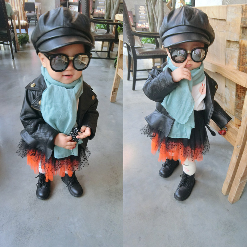Men's and Women's Lapel Skirt Leather Clothes Spring and Autumn Children's PU Leather Clothes Children's Korean-style Short Leather Jacket