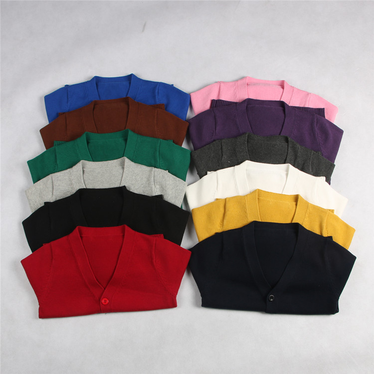 ins 22 New V-neck Cardigan Sweater Small Coat Autumn Garden Clothes Solid Color School Uniform Cardigan for Boys and Girls