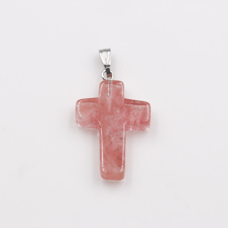 wish hot selling European and American fashion natural stone cross necklace pendant 24 color stone cross pendant wholesale