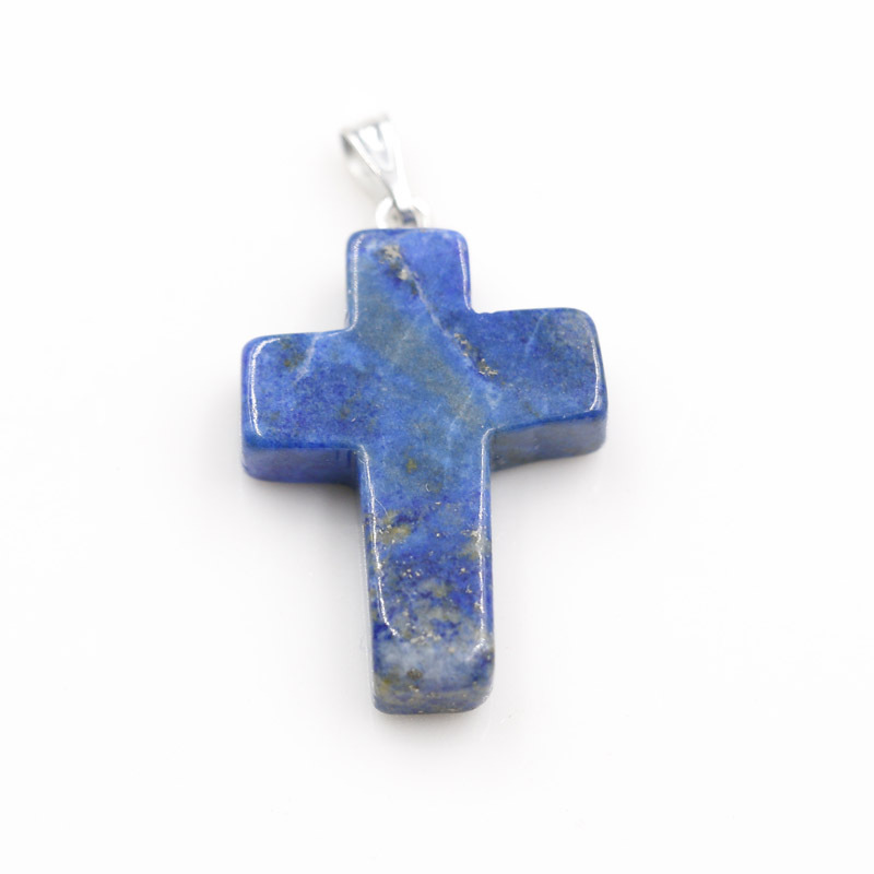 wish hot selling European and American fashion natural stone cross necklace pendant 24 color stone cross pendant wholesale