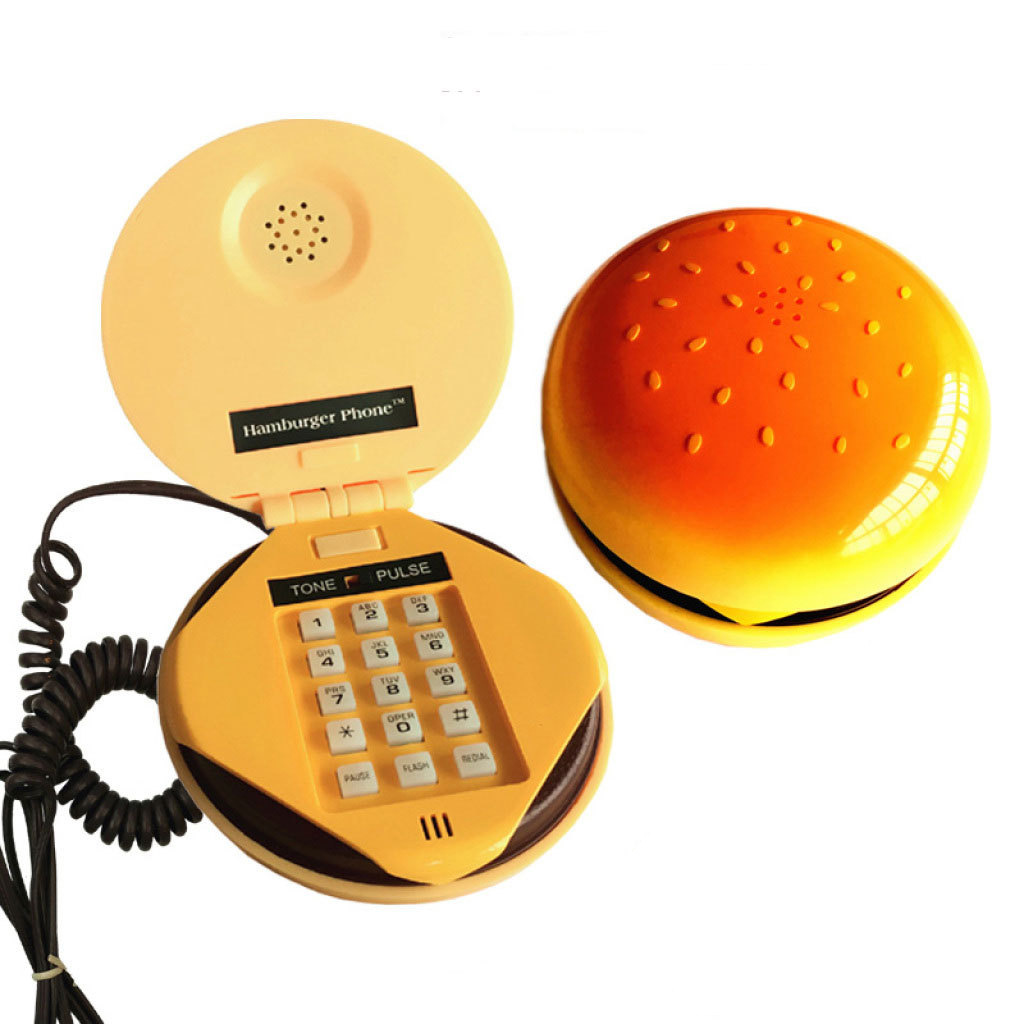 K-Style of Creative Cartoon Burger Telephone Mini Antique Telephone Office Landline Corded Home Convenience Telephone