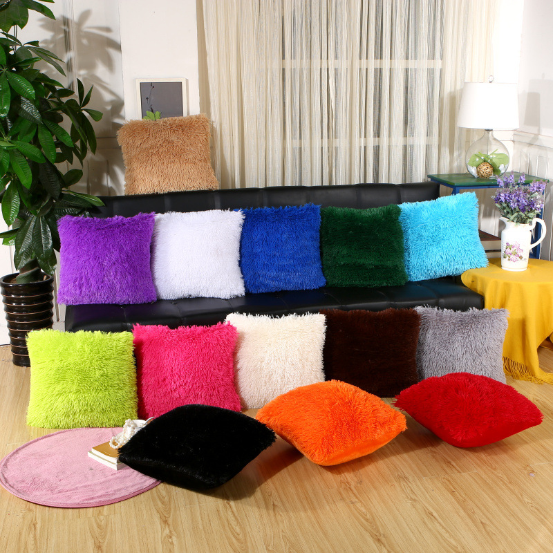 In-Stock Dropshipping Plush Solid Color Sea Lion Velvet Sofa Backrest Foreign Supermarket Square Pillow Cushion Leather Pillow