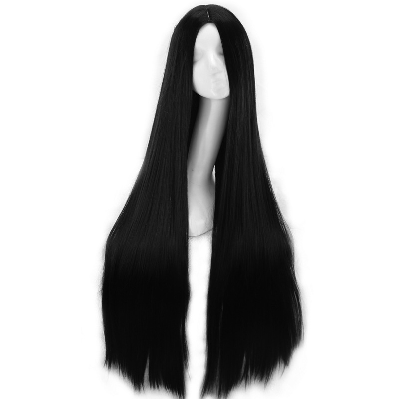 Europe, America and Africa new black long straight hair ladies chemical fiber high temperature silk mechanism wig manufacturers wholesale