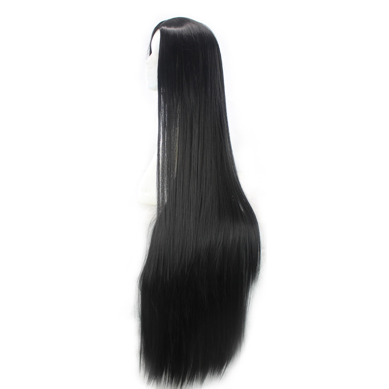 Europe, America and Africa new black long straight hair ladies chemical fiber high temperature silk mechanism wig manufacturers wholesale