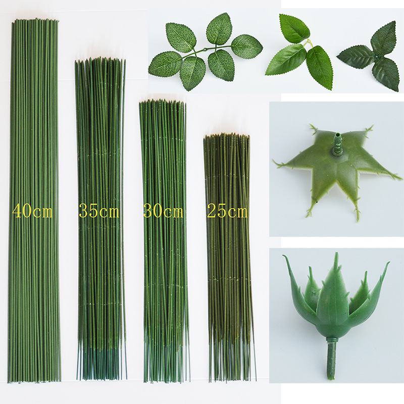 Цветочная палка №2 Пластиковая обертка на День святого Валентина Ручной материал Зеленая цветочная палка Роза Зеленая проволока Листовая цветочная ветка Подставка для цветов