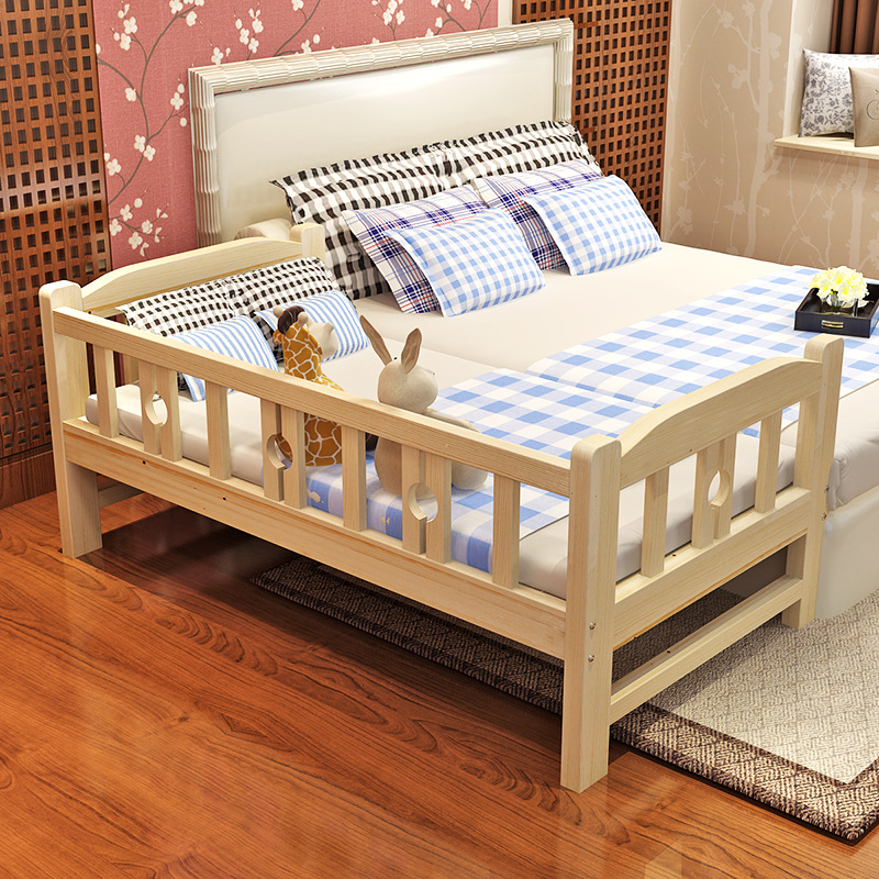 Children's Bed Solid Wooden Bed Children's Girl Princess Bed with Guardrail Kindergarten Infant Splicing Bed Widened Bed Baby Bed
