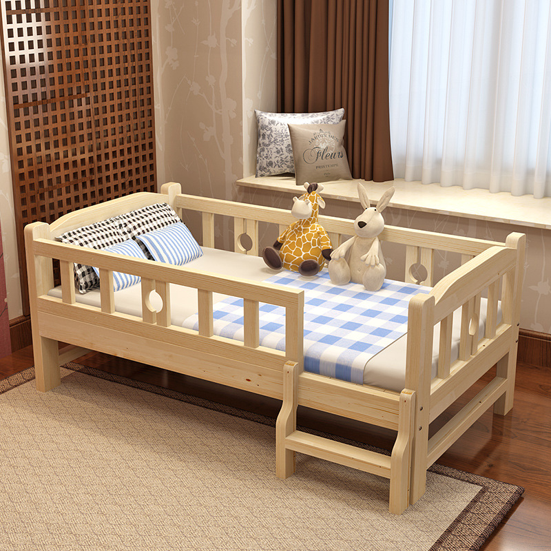 Children's Bed Solid Wooden Bed Children's Girl Princess Bed with Guardrail Kindergarten Infant Splicing Bed Widened Bed Baby Bed
