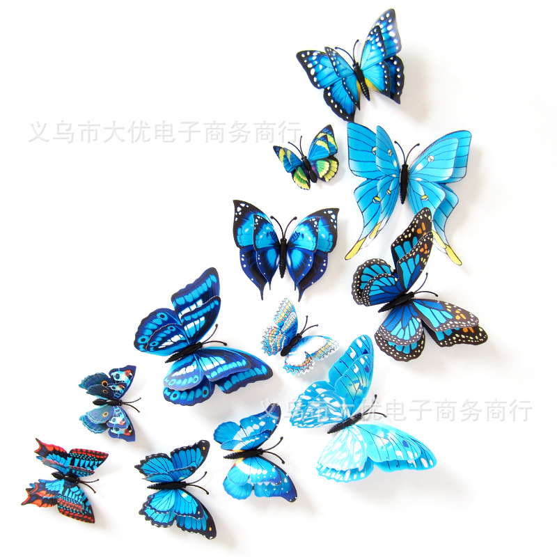 YW double layer butterfly high simulation butterfly PVC magnetic butterfly room decoration 3D three-dimensional decoration ice