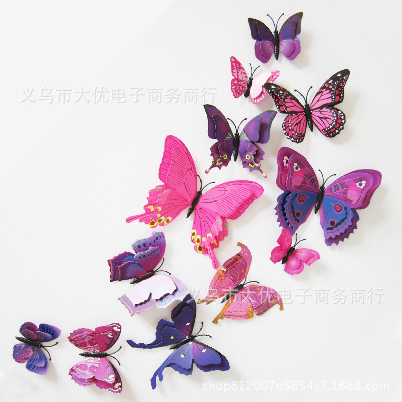 YW double layer butterfly high simulation butterfly PVC magnetic butterfly room decoration 3D three-dimensional decoration ice