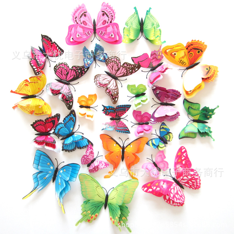YW двухслойные наклейки с высоко симулированными бабочками, 3D декор для комнаты