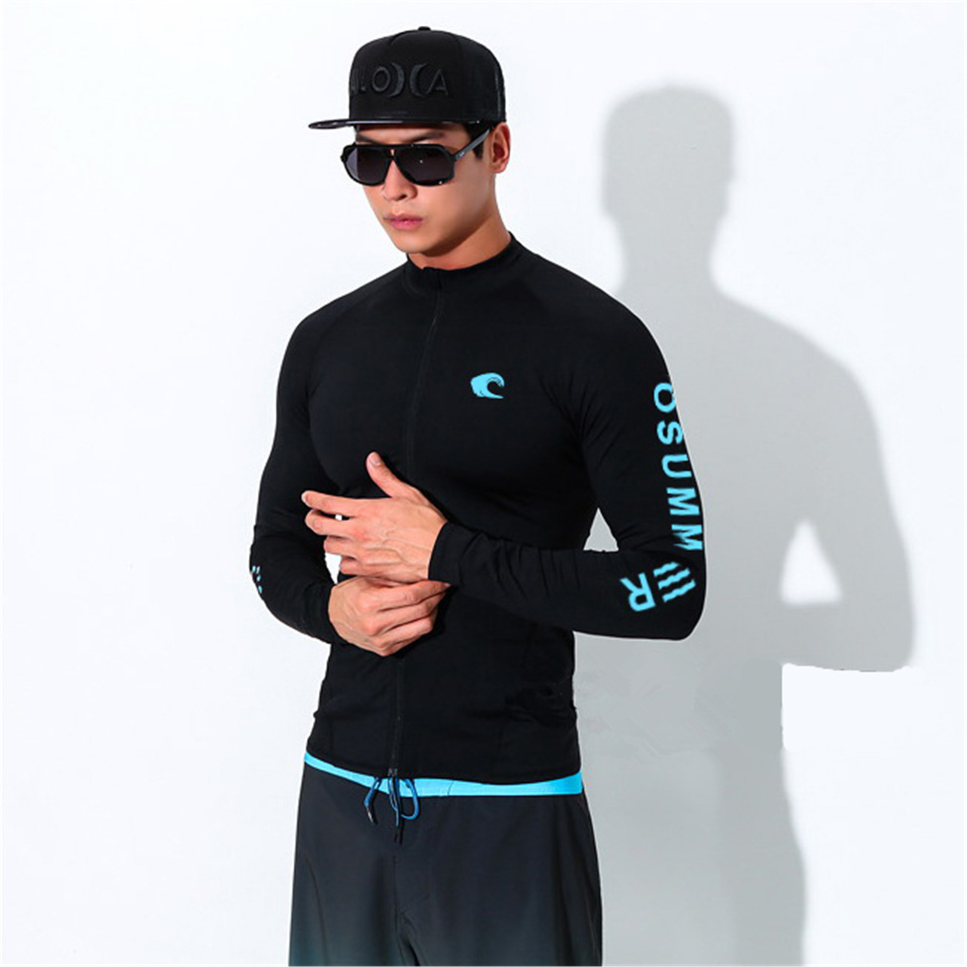 Korean Style Men's Zippered Diving Suit Outdoor Water Sports Two-Piece Long-Sleeve Surfing Sun Protection Swimsuit Rash Guard Snorkeling Suit