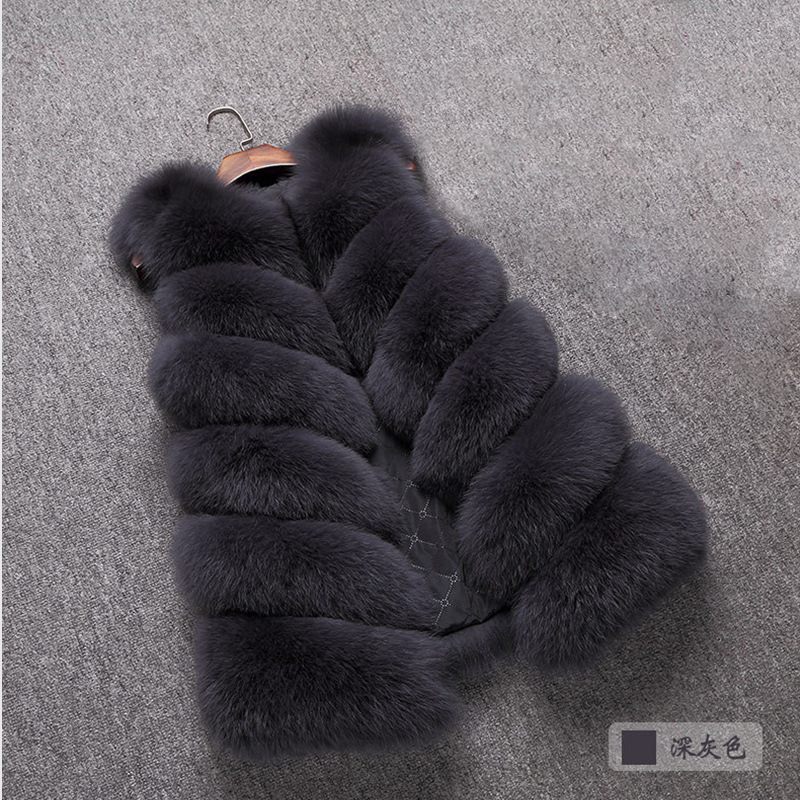 Haining Fur Manufacturer Wholesale Korean Style Imitation Fox Fur Vest New Splicing Mid-Length Vest for Women Hot Style