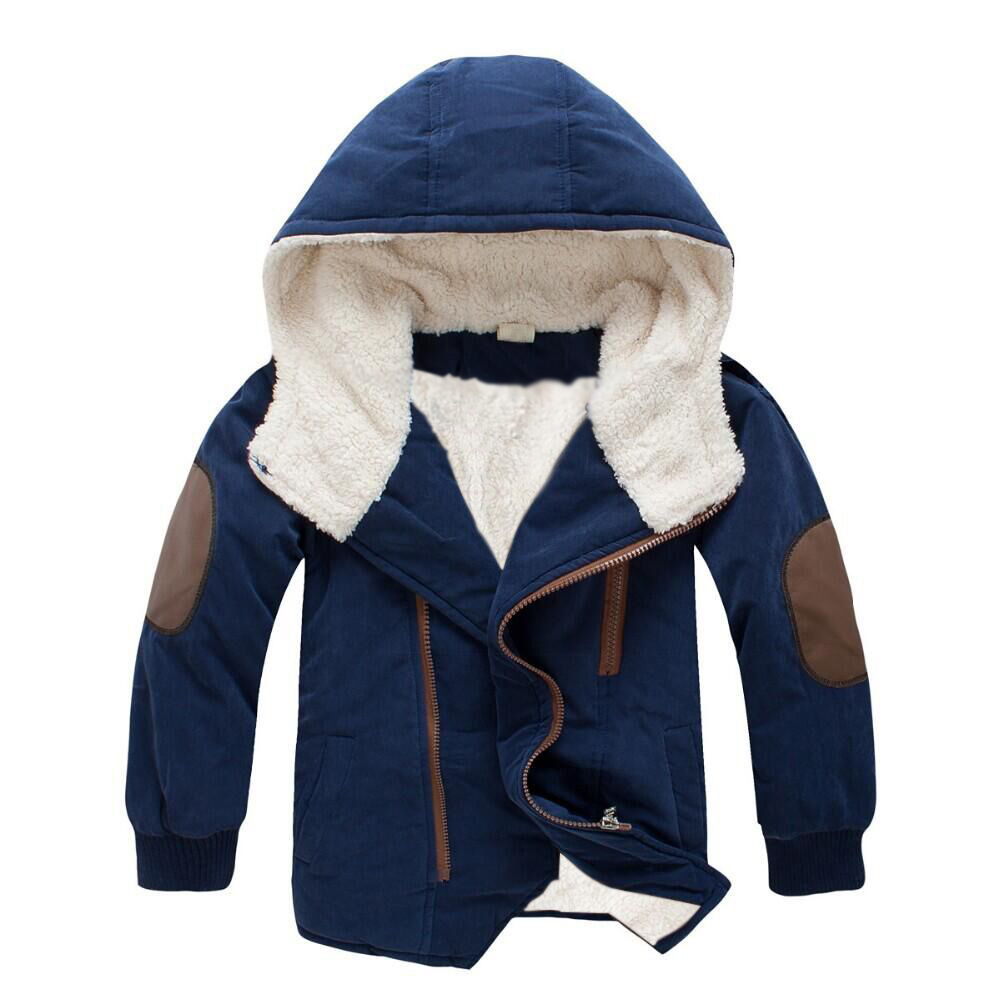 Foreign Trade Aliexpress Amazon Boys' Cotton Clothes Children's Large Children's Lamb Thickened Velvet Hooded Mid-Length Cotton Clothes