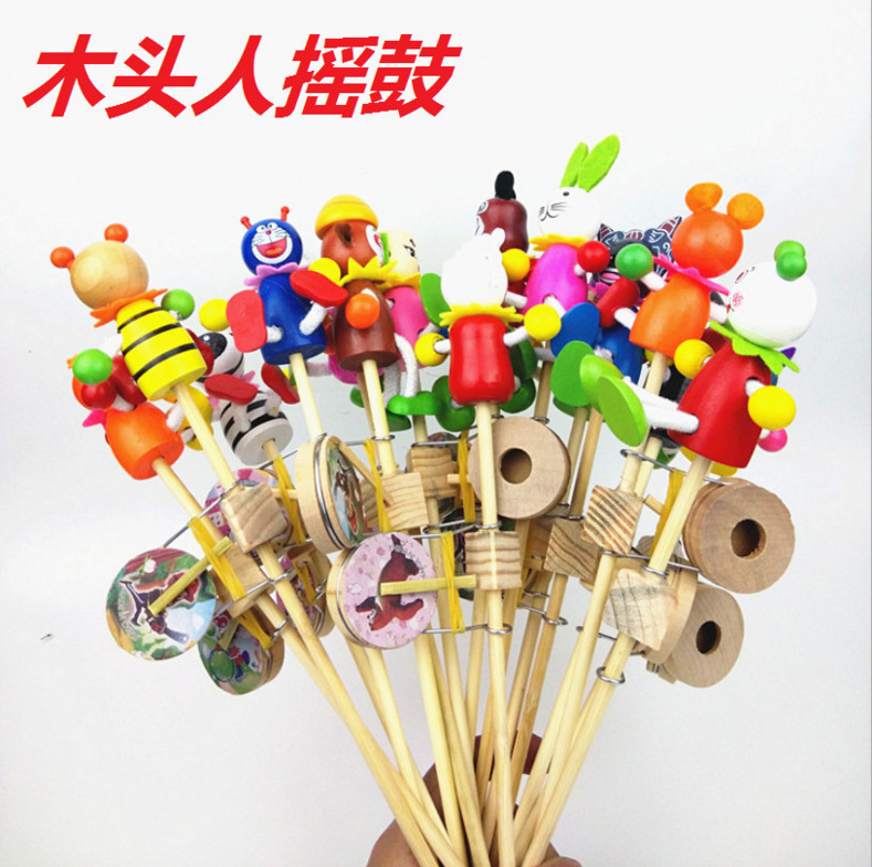 Special offer hot sale puppet hand drum happy wooden wooden wooden man rocking drum stall Temple Fair hot selling toys