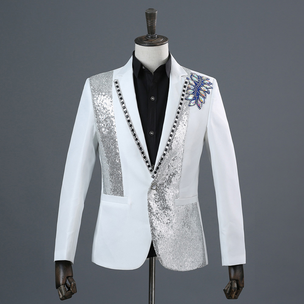 Photo studio photo black and white with colored diamond suit host dress singer trendy men stage performance suit