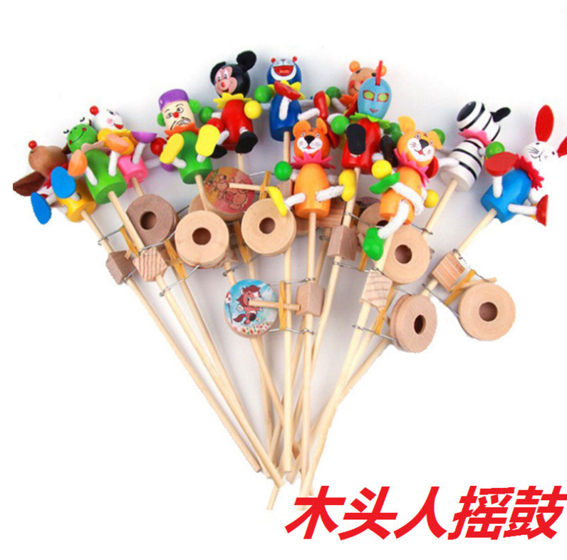 Special offer hot sale puppet hand drum happy wooden wooden wooden man rocking drum stall Temple Fair hot selling toys