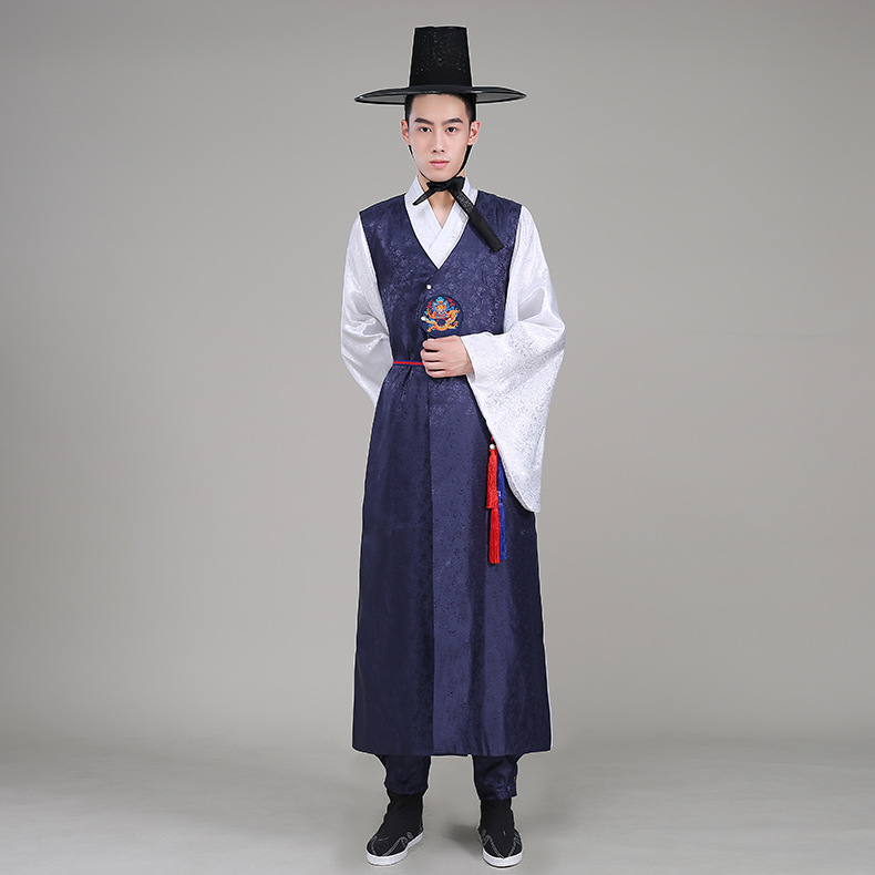 South Korea Hanbok Men's Traditional Court Costume Ancient Costume Long Robe Shirt Ethnic Minority Korean Portrait Performance Costume