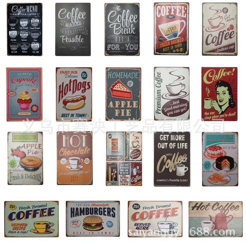 Foreign Trade Wholesale Retro Iron Painting European and American Bar Cafe Wall Decoration Wall Hanging Creative Metal Crafts Decorative Painting