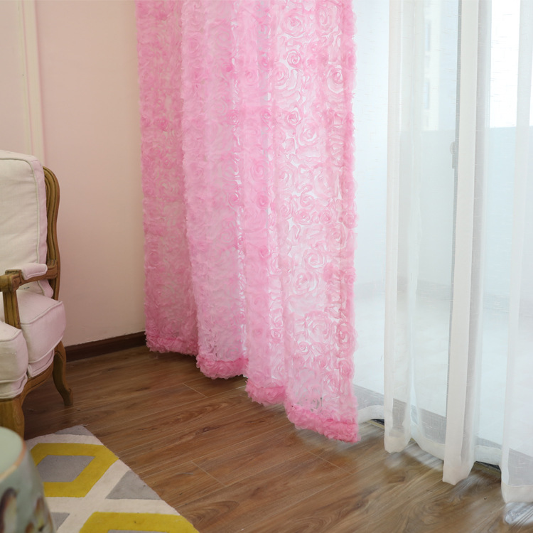 Amazon curtain new Korean-style small fresh solid color three-dimensional rose curtain window screen fabric finished