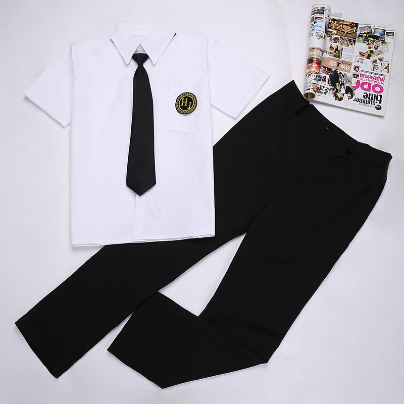 School Uniform Student JK Uniform Summer Korean Style Short Sleeve Shirt Suit College Style Sailor Suit Male High School Class Suit Korean