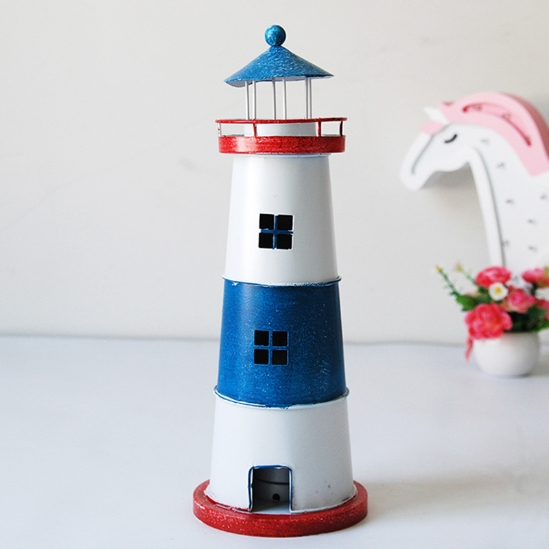 Iron Candlestick Lighthouse Mediterranean Romantic Ornaments Shooting Props Home Desktop Decoration Ornaments Ocean Lighthouse