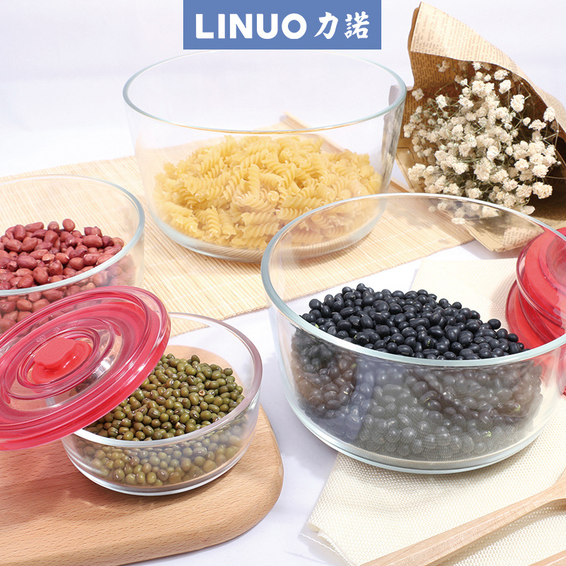 Lino Factory High Borosilicate Glass soup bowl straight edge round microwave oven oven with lid sealed household negative pressure fresh-keeping box