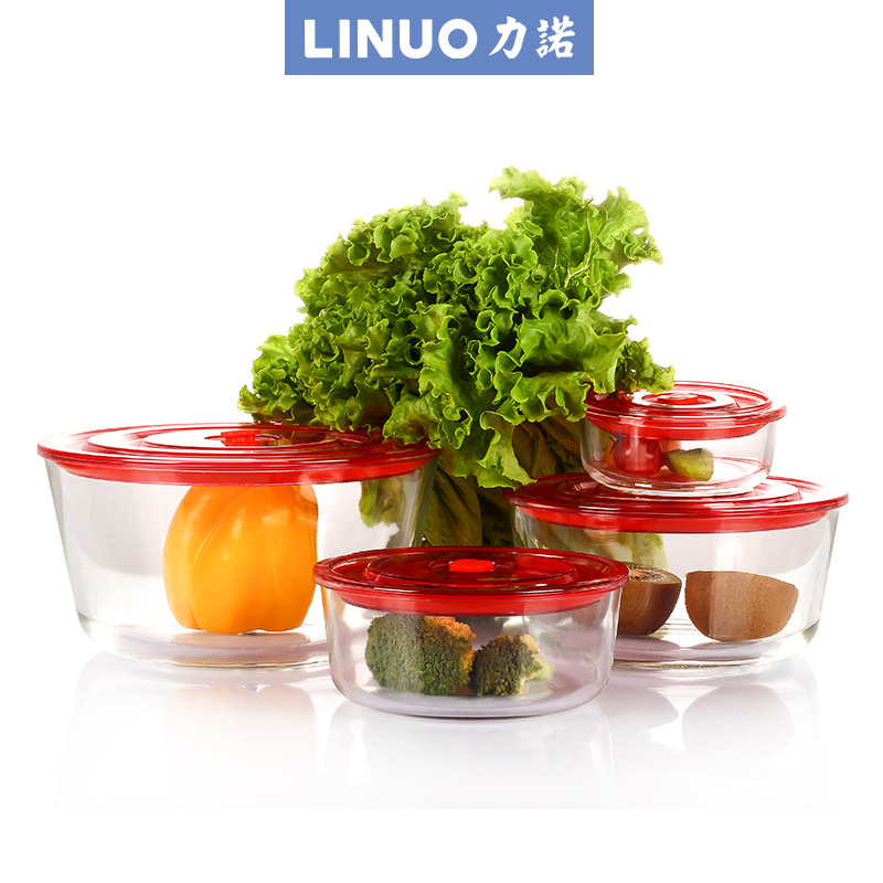 Lino Factory High Borosilicate Glass soup bowl straight edge round microwave oven oven with lid sealed household negative pressure fresh-keeping box