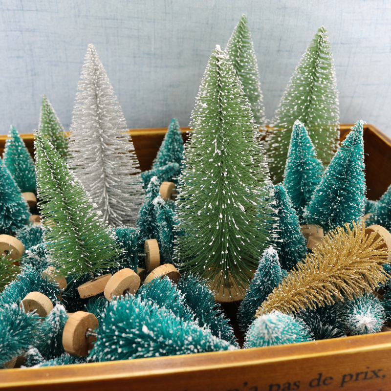 Cross-border decoration small Christmas tree sisal silk snow tower blue green gold and silver red mini Christmas tree ornaments 3-