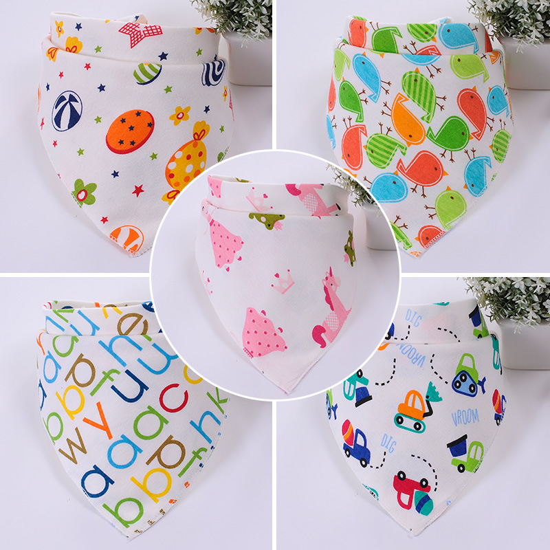 Foreign Trade Sunshine Chrysanthemum Baby Products Double-Sided Triangle Towel Baby Saliva Towel Four-Line Overlock Baby Bib Manufacturer