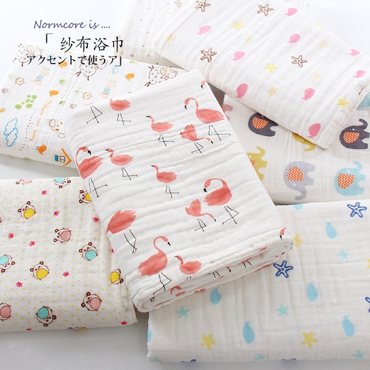 [High density] 6 six layers of washed gauze bath towel 70*140 cartoon baby bubble bath absorbent bath towel