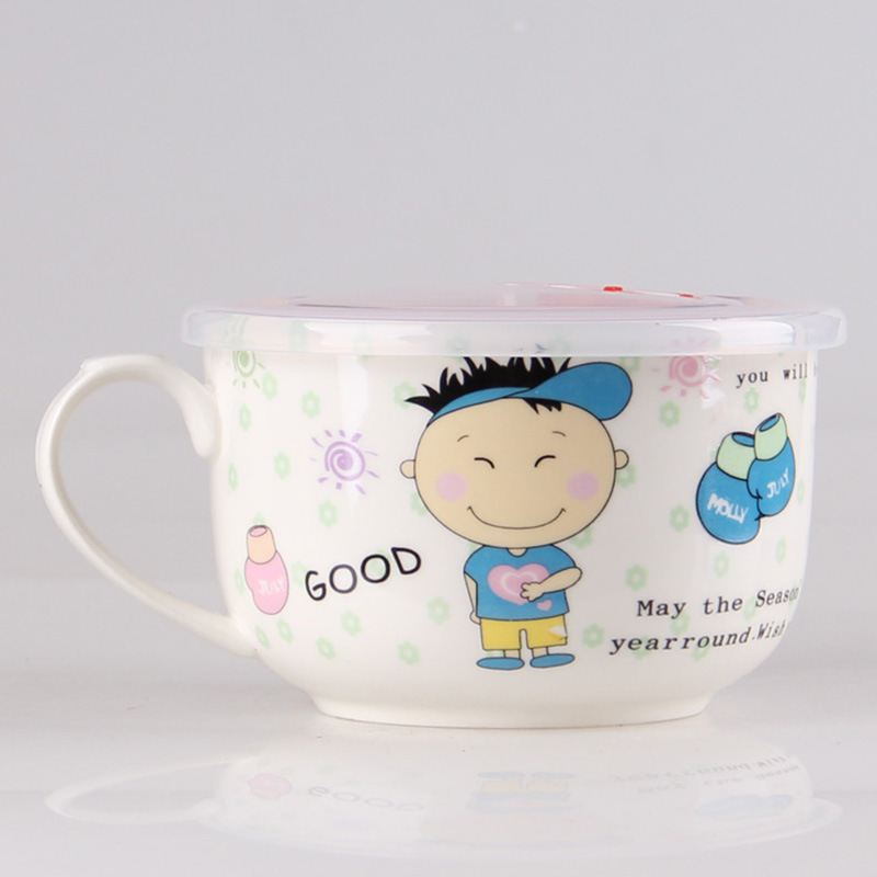 Mickey Lifu Creative 5-inch Sealed Lid Ceramic Small Noodle Cup Instant Noodle Cup Small Soup Cup Instant Noodle Bowl