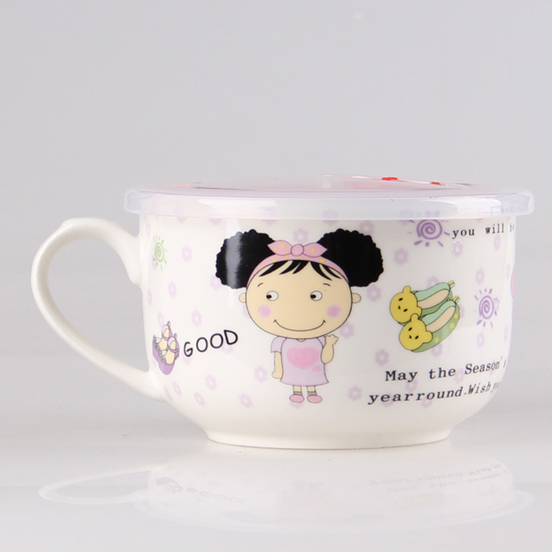 Mickey Lifu Creative 5-inch Sealed Lid Ceramic Small Noodle Cup Instant Noodle Cup Small Soup Cup Instant Noodle Bowl