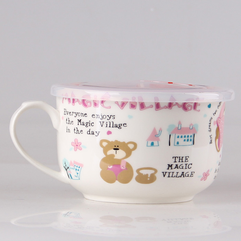 Mickey Lifu Creative 5-inch Sealed Lid Ceramic Small Noodle Cup Instant Noodle Cup Small Soup Cup Instant Noodle Bowl